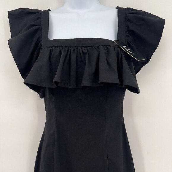 LULUS Black Ruffled  Square Neck Bodycon Dress Size S NWT - Picture 4 of 12